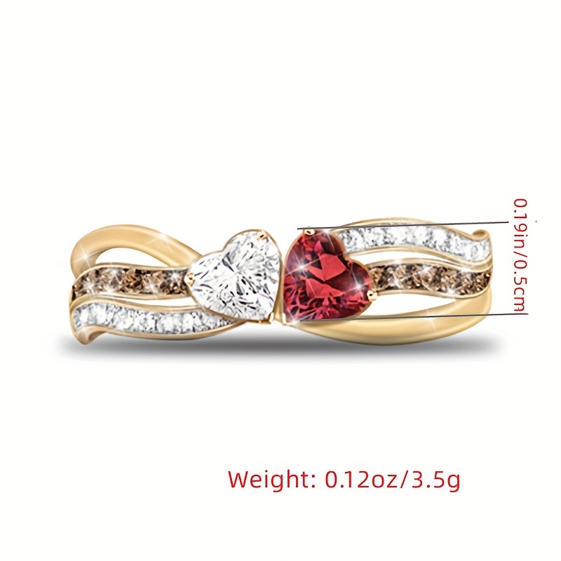 Double Heart Promise Ring 14K Plated Wedding Band Engagement Valentines Gift